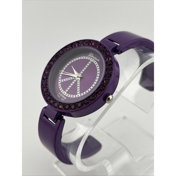 Geneva Platinum Peace Sign Watch Women‎ 36mm Purple Bangle Band- New Battery - Picture 3 of 8